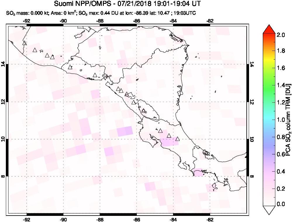 A sulfur dioxide image over Central America on Jul 21, 2018.