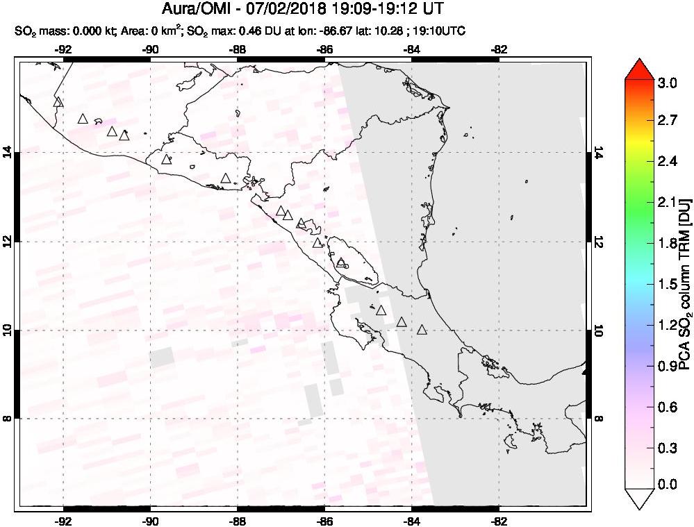 A sulfur dioxide image over Central America on Jul 02, 2018.