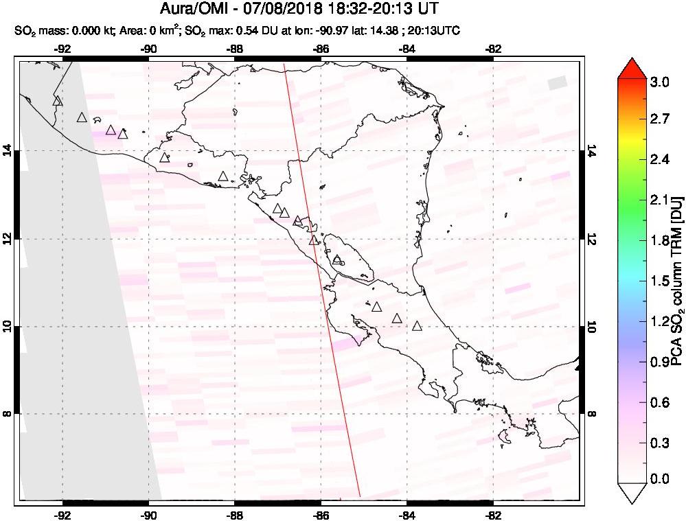 A sulfur dioxide image over Central America on Jul 08, 2018.