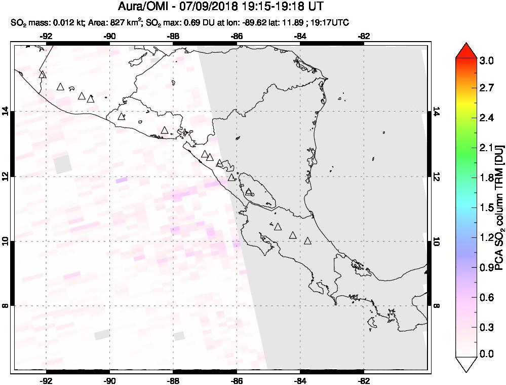 A sulfur dioxide image over Central America on Jul 09, 2018.
