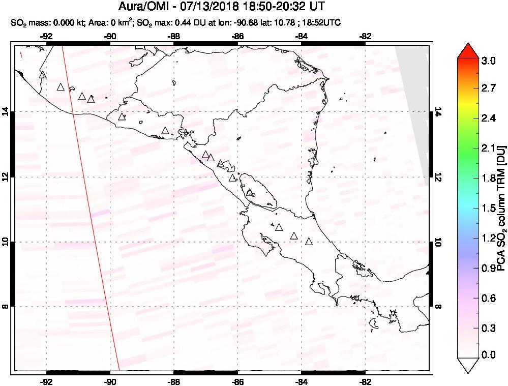 A sulfur dioxide image over Central America on Jul 13, 2018.
