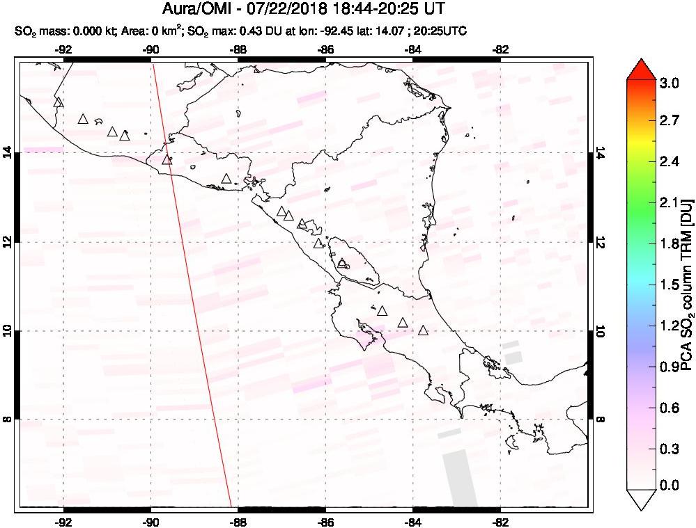 A sulfur dioxide image over Central America on Jul 22, 2018.
