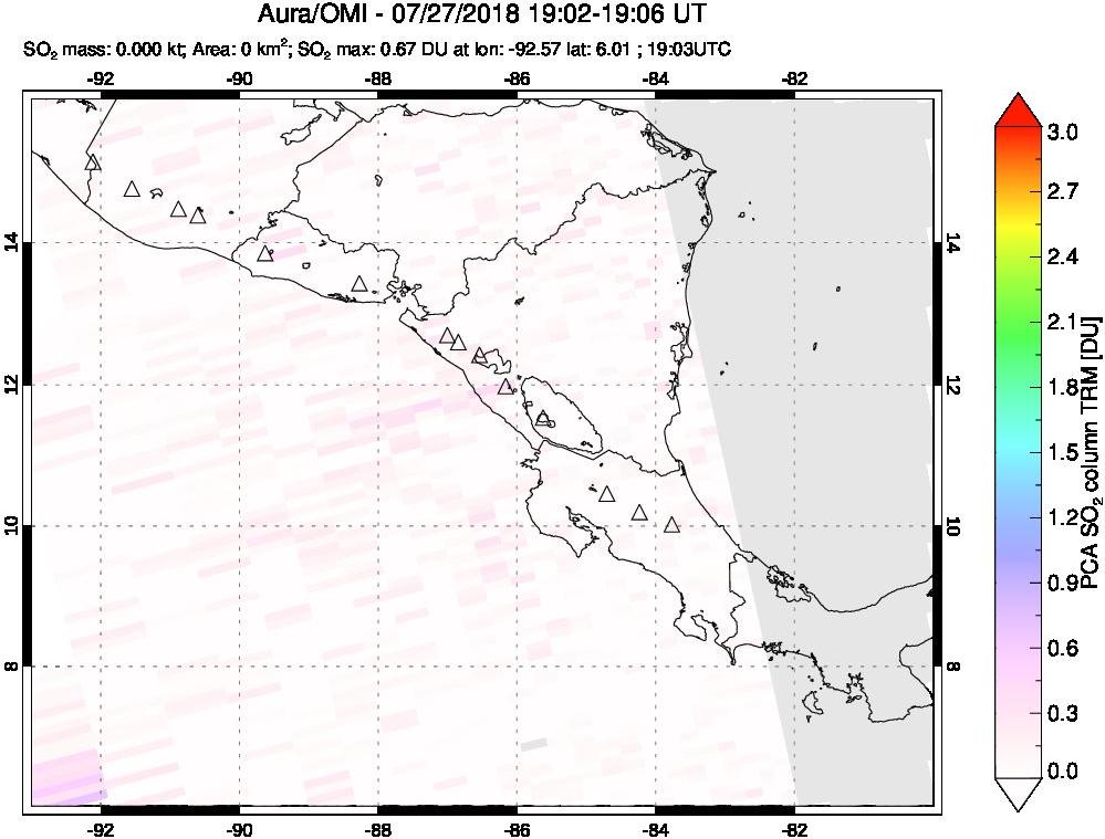 A sulfur dioxide image over Central America on Jul 27, 2018.