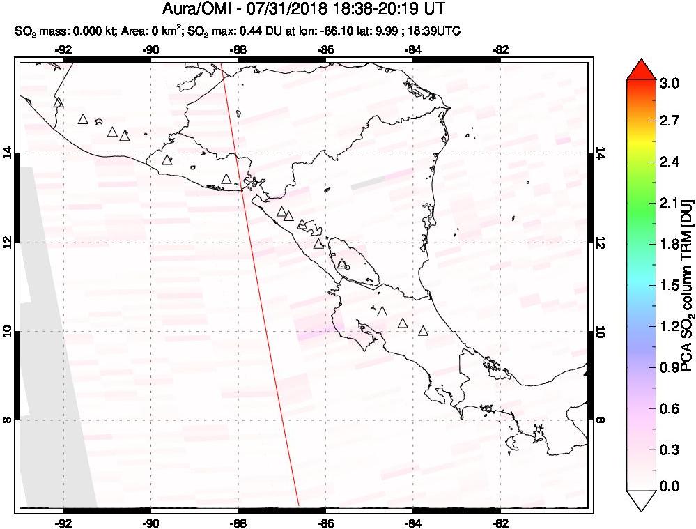 A sulfur dioxide image over Central America on Jul 31, 2018.