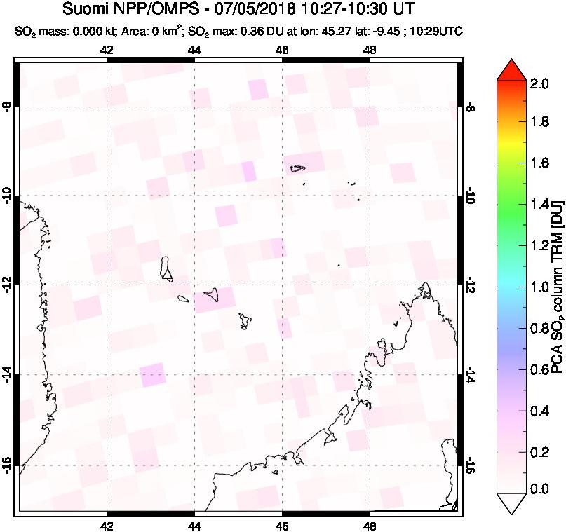 A sulfur dioxide image over Comoro Islands on Jul 05, 2018.
