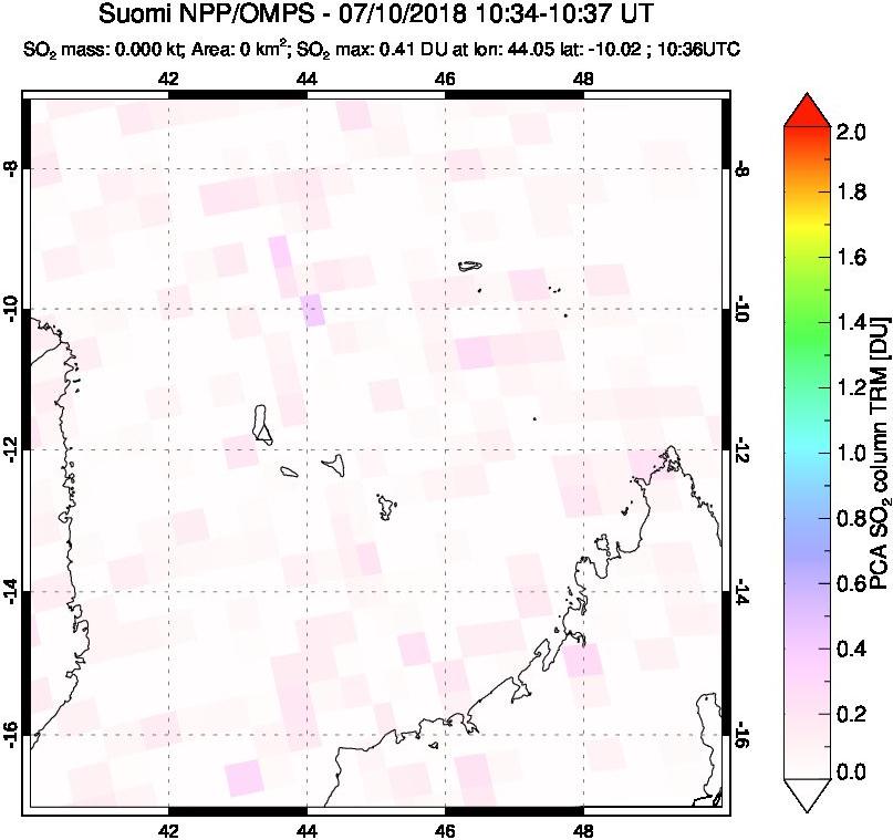 A sulfur dioxide image over Comoro Islands on Jul 10, 2018.