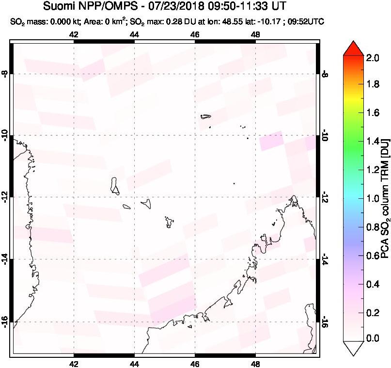 A sulfur dioxide image over Comoro Islands on Jul 23, 2018.