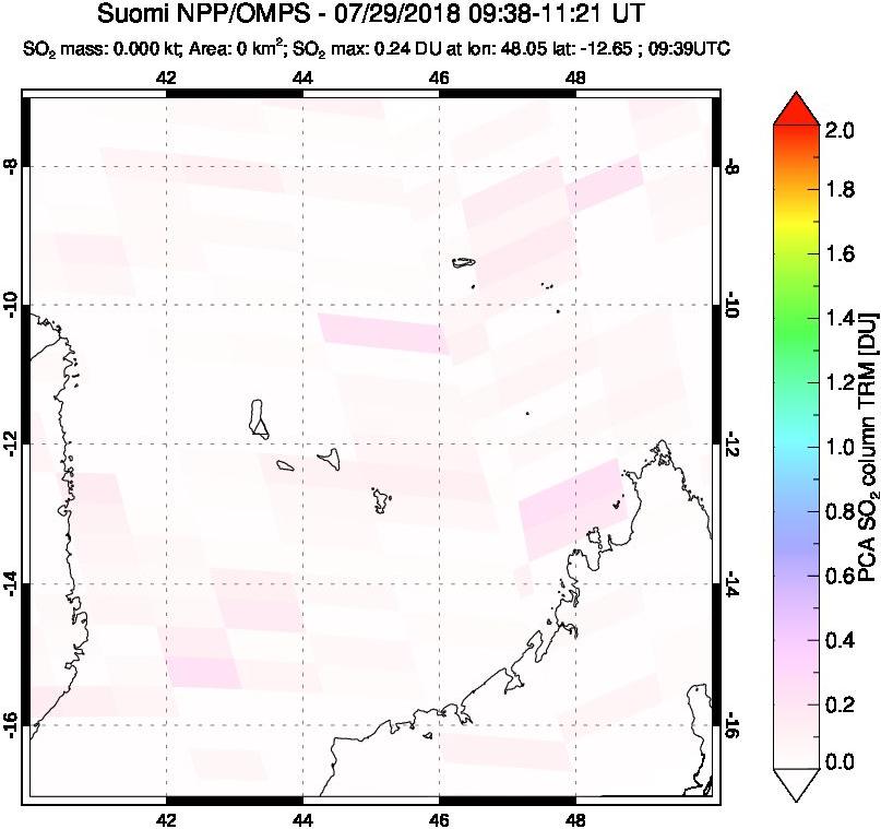 A sulfur dioxide image over Comoro Islands on Jul 29, 2018.