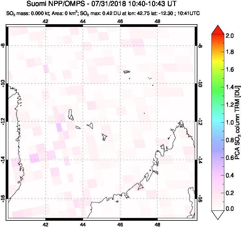 A sulfur dioxide image over Comoro Islands on Jul 31, 2018.
