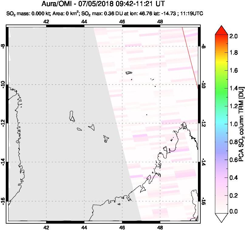 A sulfur dioxide image over Comoro Islands on Jul 05, 2018.