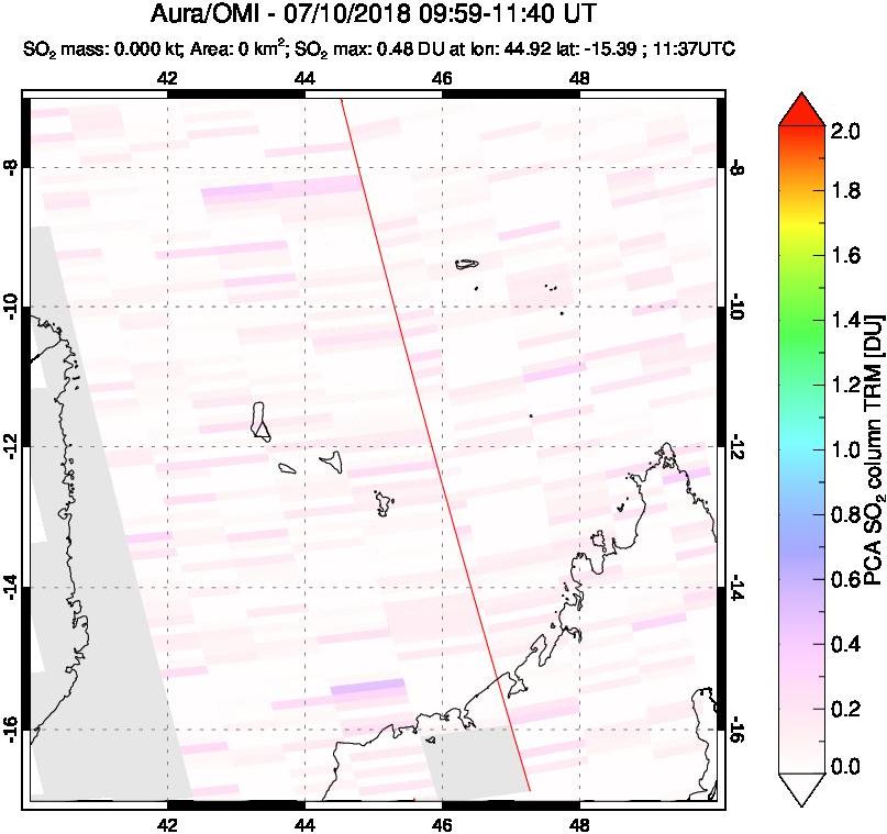 A sulfur dioxide image over Comoro Islands on Jul 10, 2018.