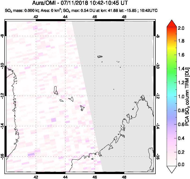 A sulfur dioxide image over Comoro Islands on Jul 11, 2018.