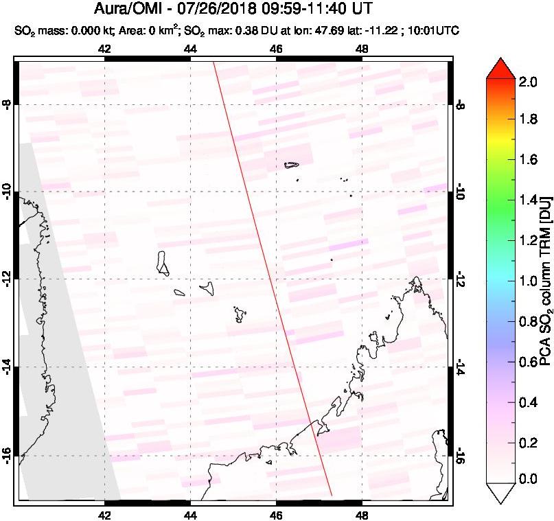 A sulfur dioxide image over Comoro Islands on Jul 26, 2018.