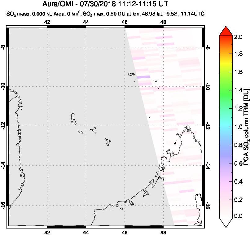 A sulfur dioxide image over Comoro Islands on Jul 30, 2018.
