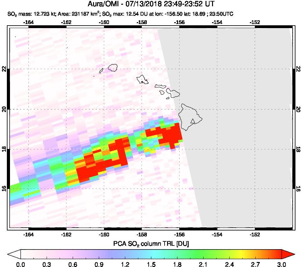 A sulfur dioxide image over Hawaii, USA on Jul 13, 2018.
