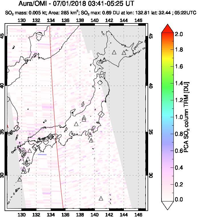 A sulfur dioxide image over Japan on Jul 01, 2018.