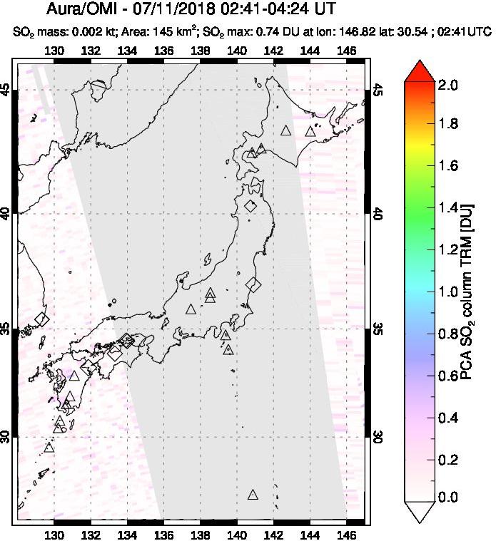 A sulfur dioxide image over Japan on Jul 11, 2018.