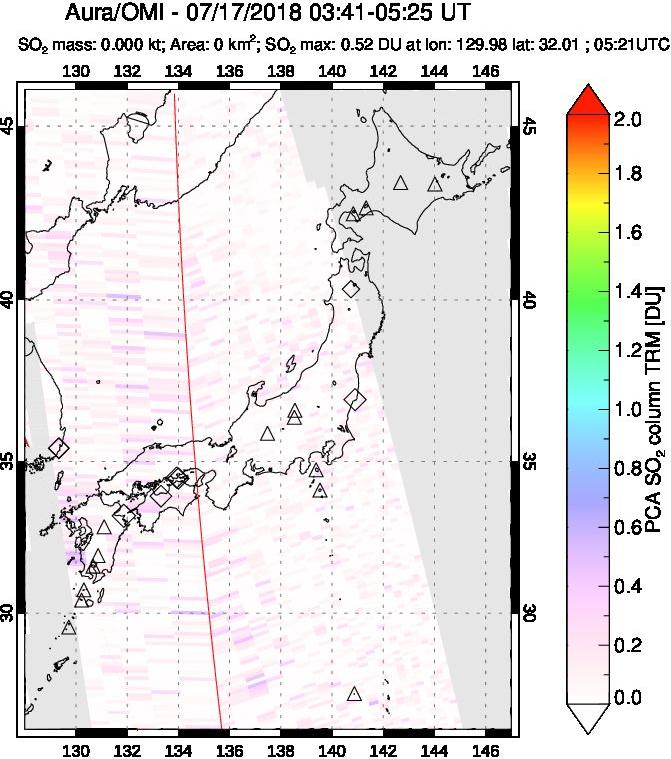 A sulfur dioxide image over Japan on Jul 17, 2018.