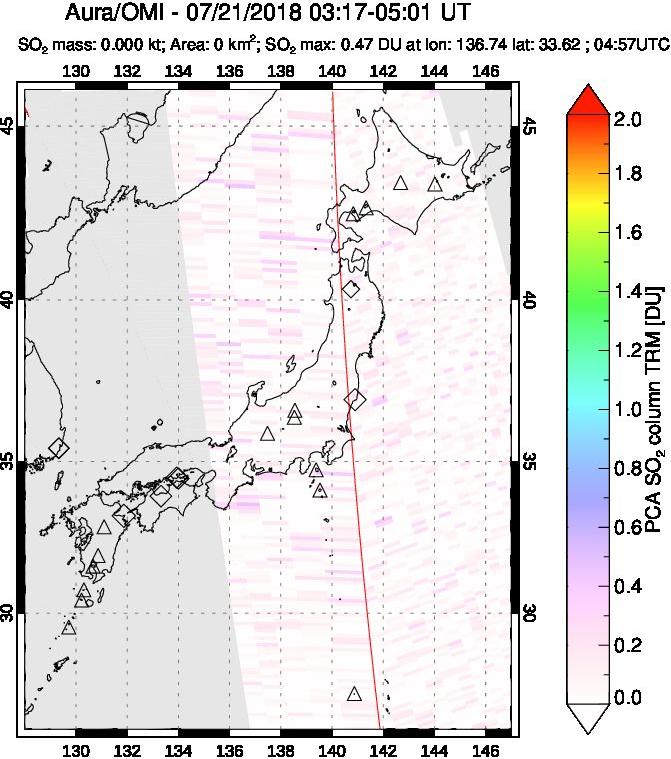 A sulfur dioxide image over Japan on Jul 21, 2018.