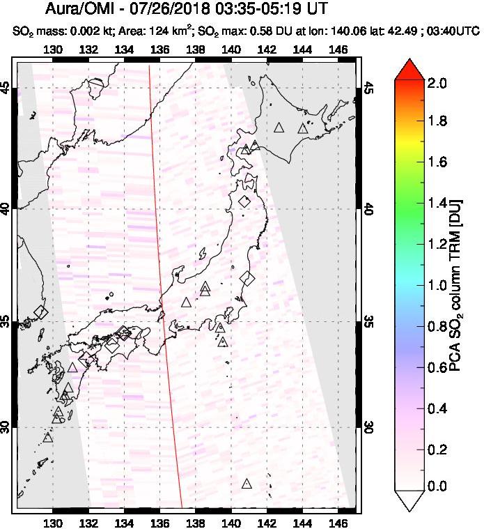 A sulfur dioxide image over Japan on Jul 26, 2018.