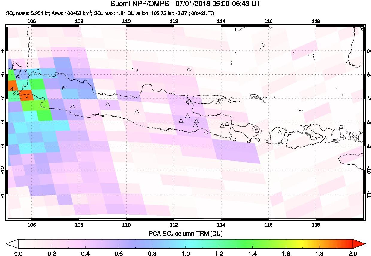 A sulfur dioxide image over Java, Indonesia on Jul 01, 2018.