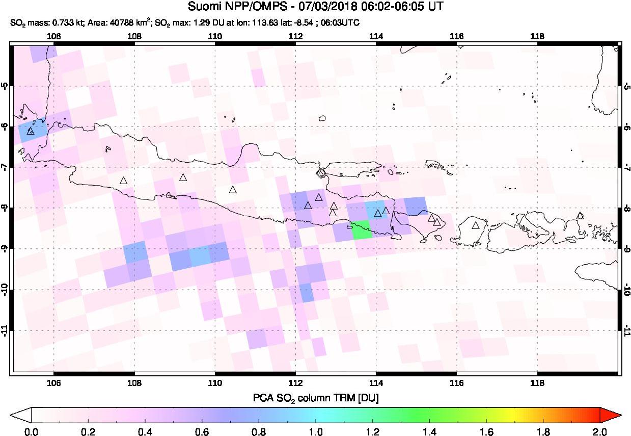 A sulfur dioxide image over Java, Indonesia on Jul 03, 2018.