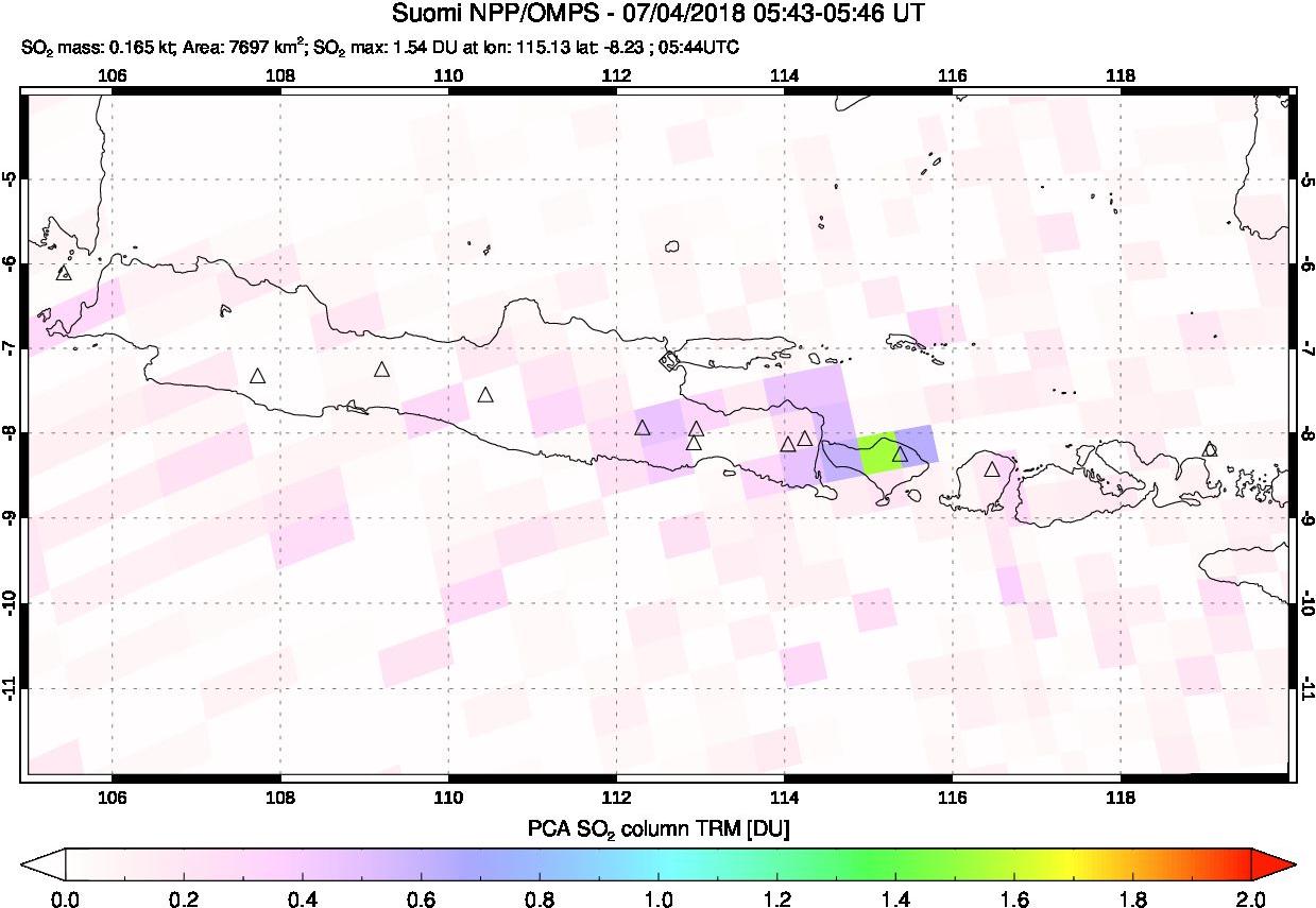 A sulfur dioxide image over Java, Indonesia on Jul 04, 2018.