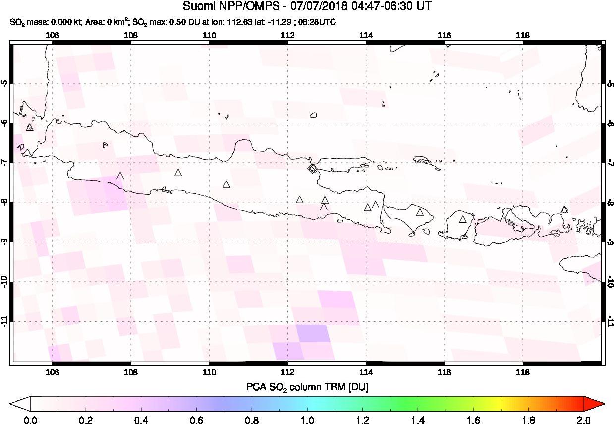 A sulfur dioxide image over Java, Indonesia on Jul 07, 2018.