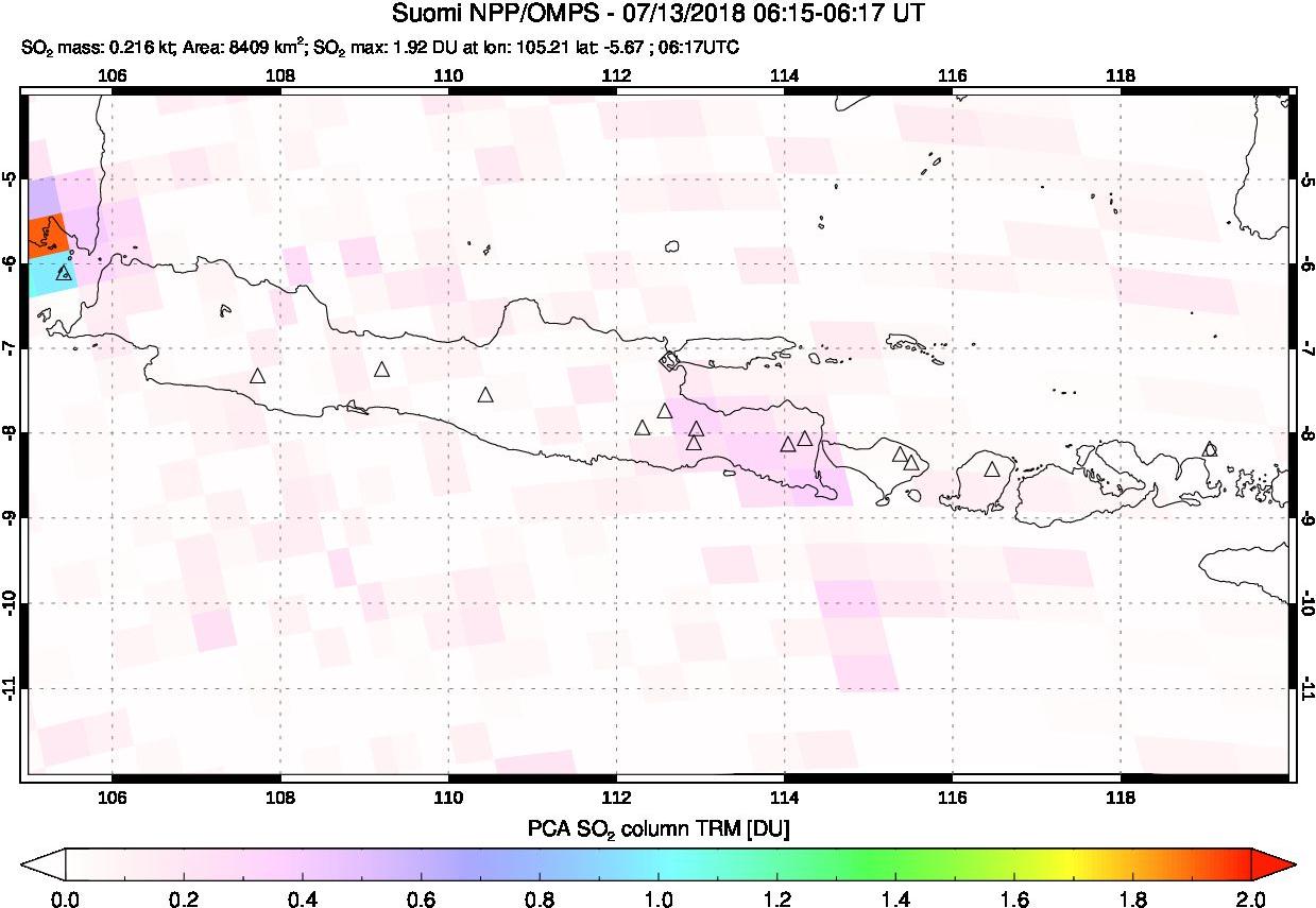 A sulfur dioxide image over Java, Indonesia on Jul 13, 2018.