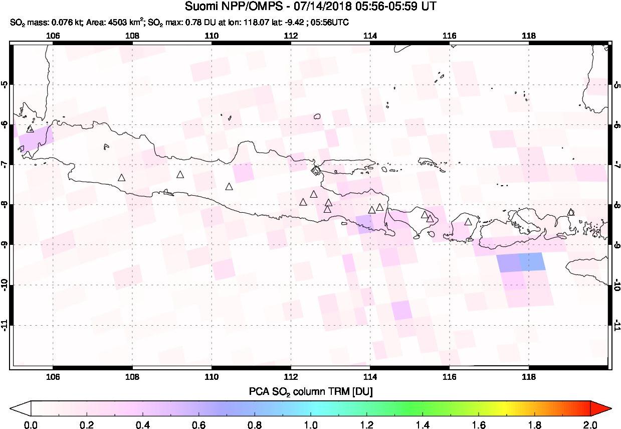 A sulfur dioxide image over Java, Indonesia on Jul 14, 2018.