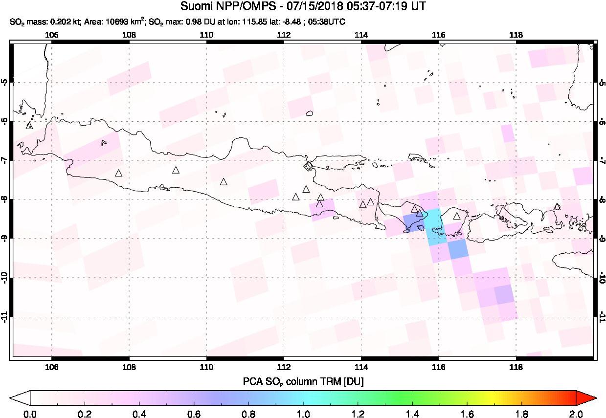 A sulfur dioxide image over Java, Indonesia on Jul 15, 2018.