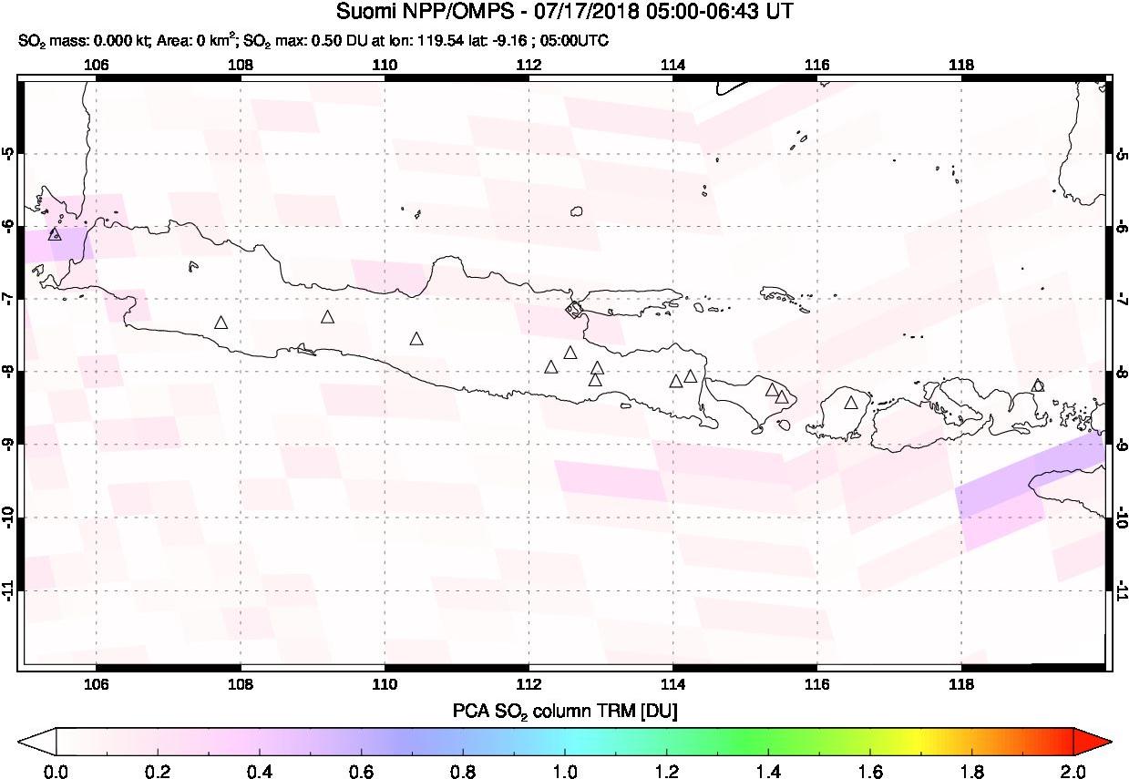 A sulfur dioxide image over Java, Indonesia on Jul 17, 2018.