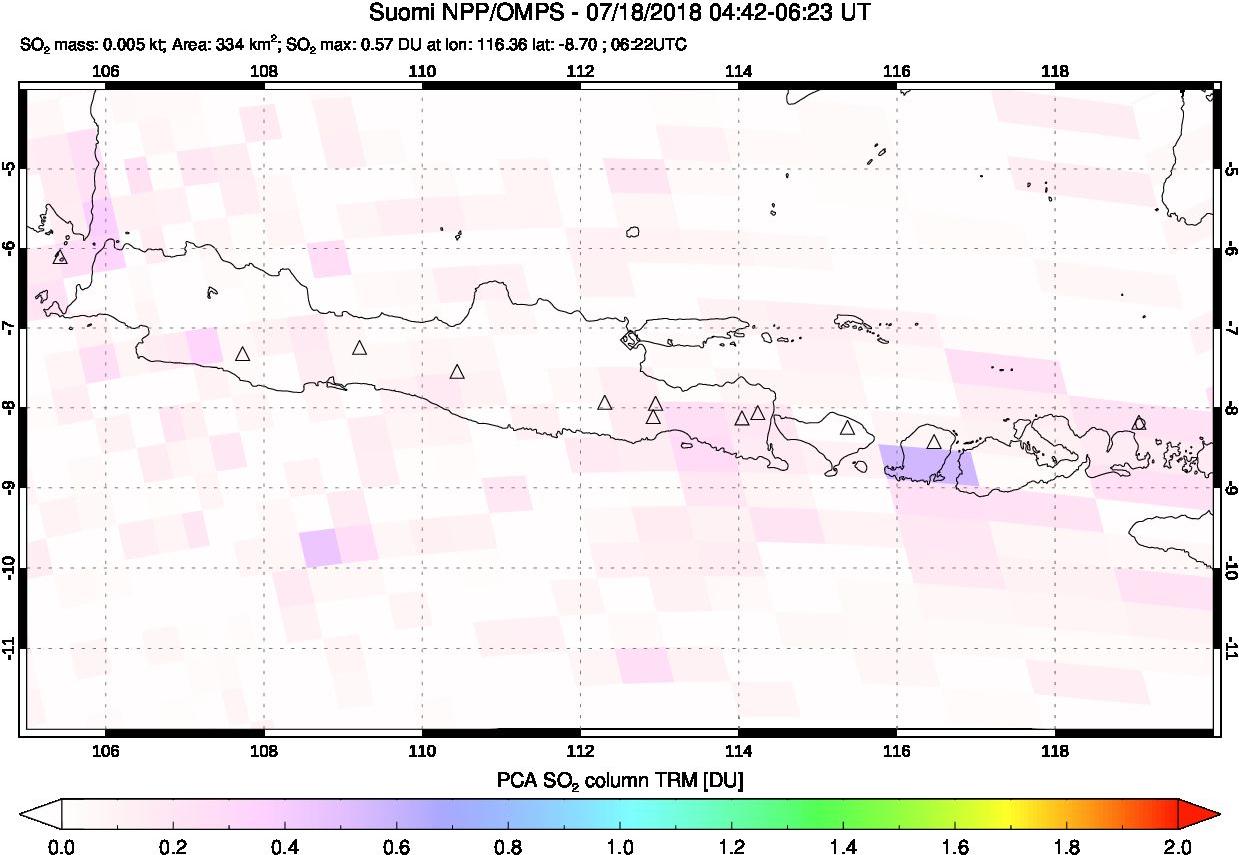 A sulfur dioxide image over Java, Indonesia on Jul 18, 2018.