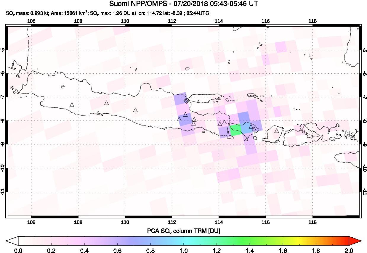 A sulfur dioxide image over Java, Indonesia on Jul 20, 2018.