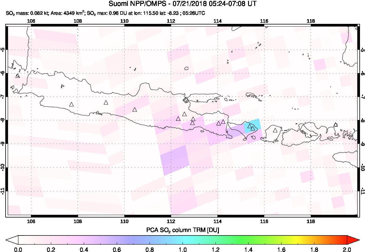 A sulfur dioxide image over Java, Indonesia on Jul 21, 2018.
