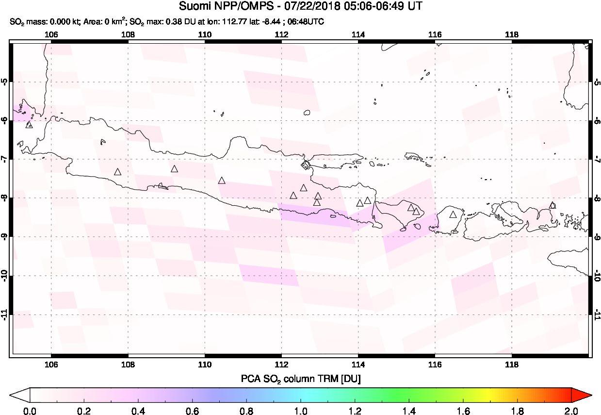 A sulfur dioxide image over Java, Indonesia on Jul 22, 2018.