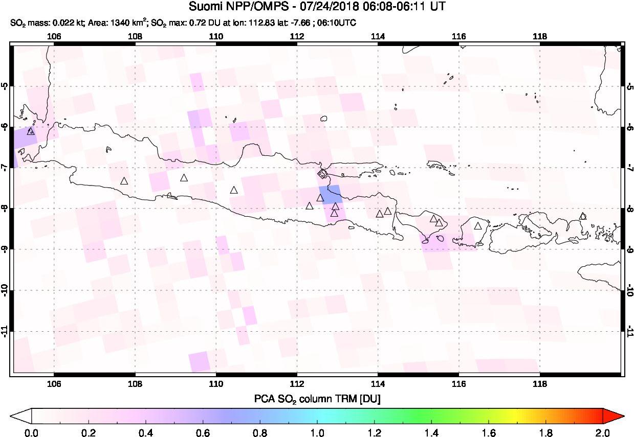A sulfur dioxide image over Java, Indonesia on Jul 24, 2018.