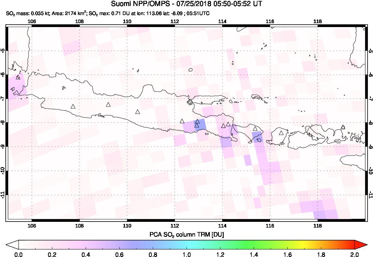 A sulfur dioxide image over Java, Indonesia on Jul 25, 2018.