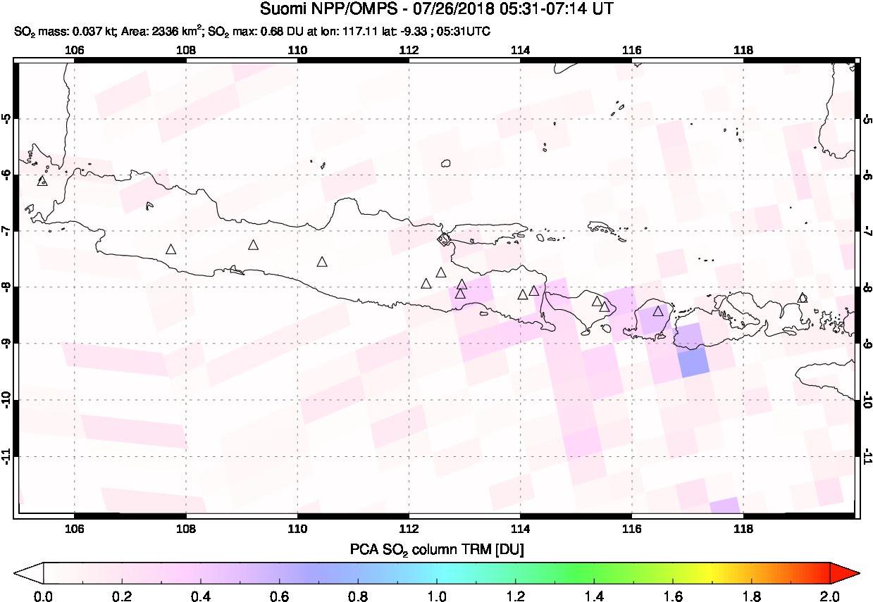 A sulfur dioxide image over Java, Indonesia on Jul 26, 2018.
