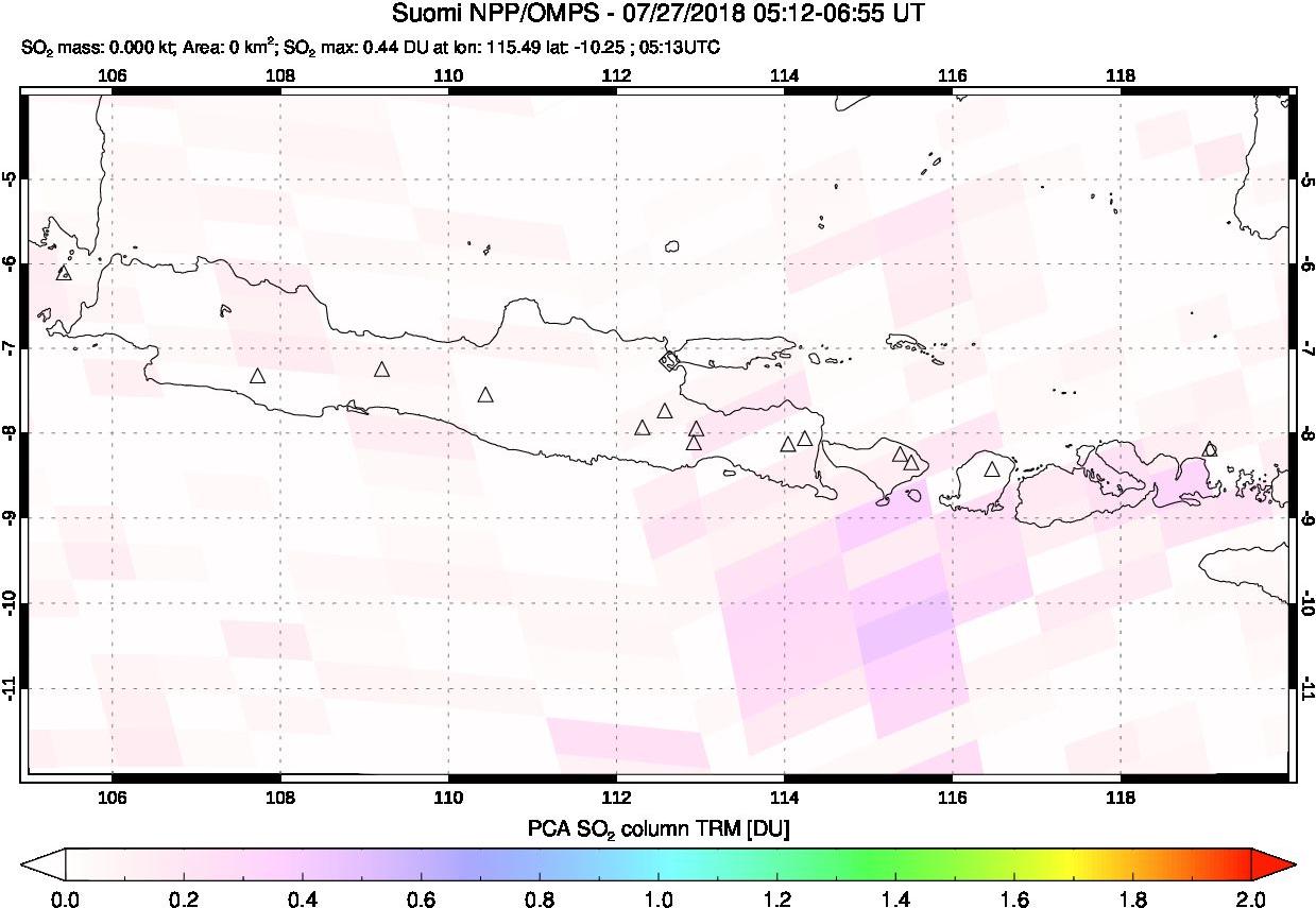 A sulfur dioxide image over Java, Indonesia on Jul 27, 2018.