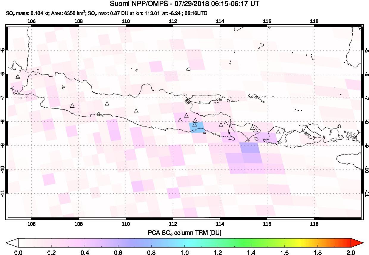 A sulfur dioxide image over Java, Indonesia on Jul 29, 2018.