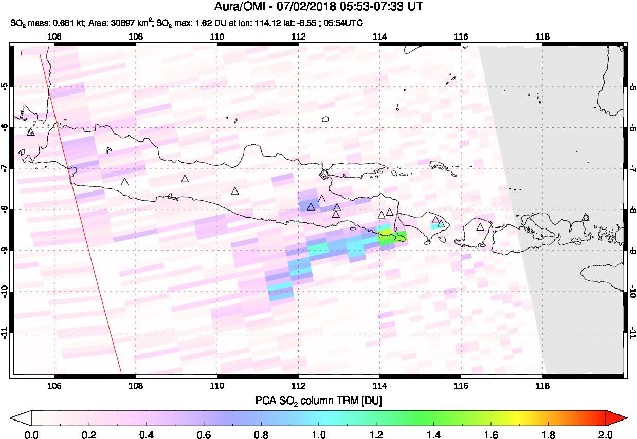 A sulfur dioxide image over Java, Indonesia on Jul 02, 2018.