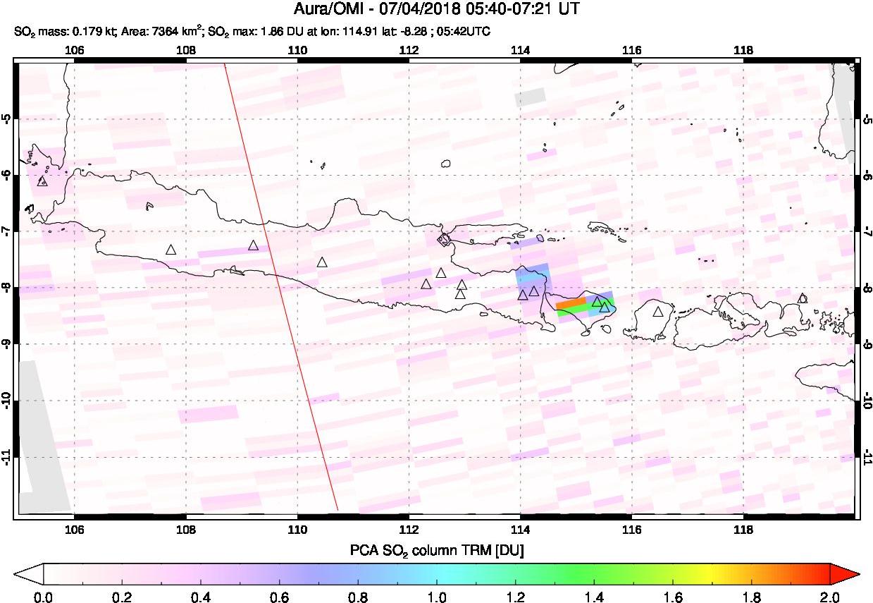 A sulfur dioxide image over Java, Indonesia on Jul 04, 2018.