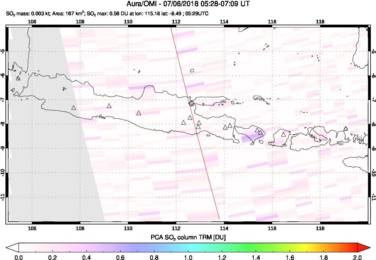 A sulfur dioxide image over Java, Indonesia on Jul 06, 2018.