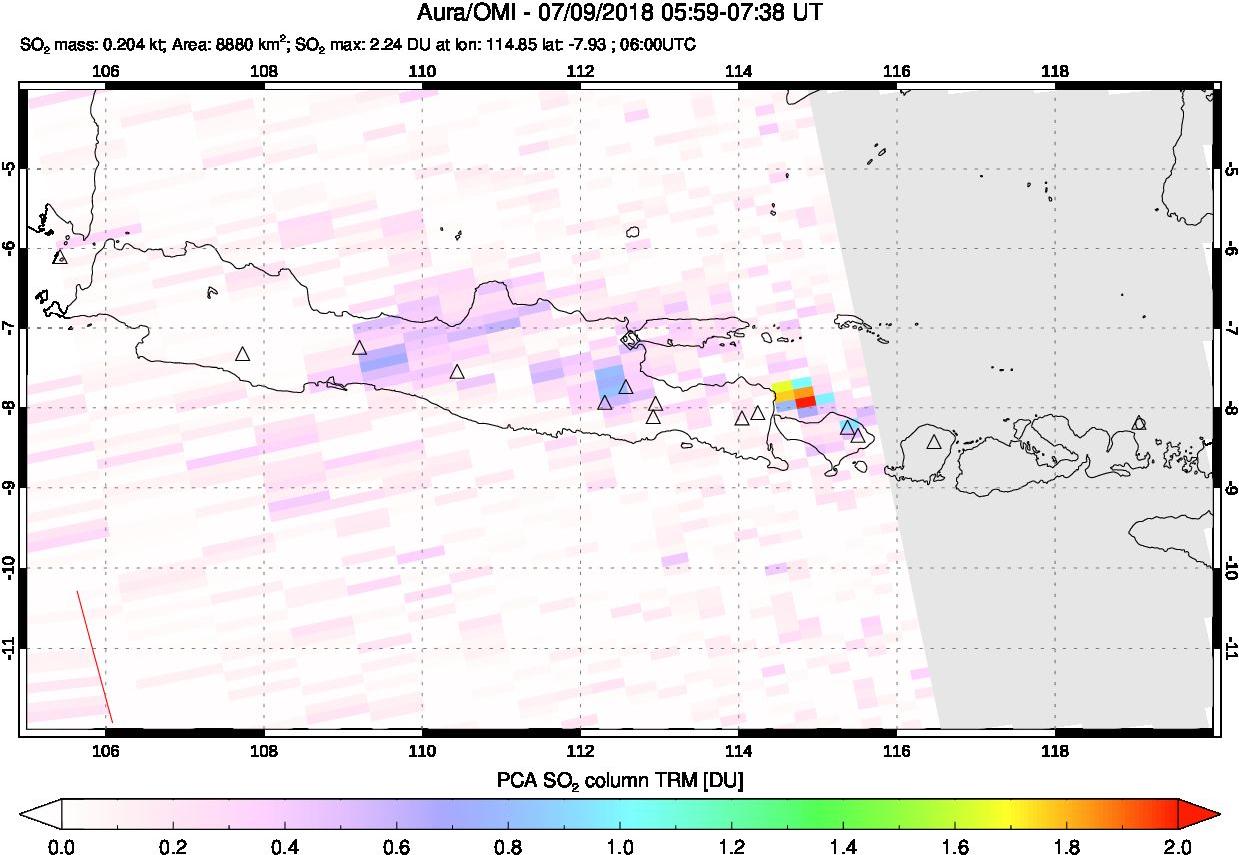 A sulfur dioxide image over Java, Indonesia on Jul 09, 2018.