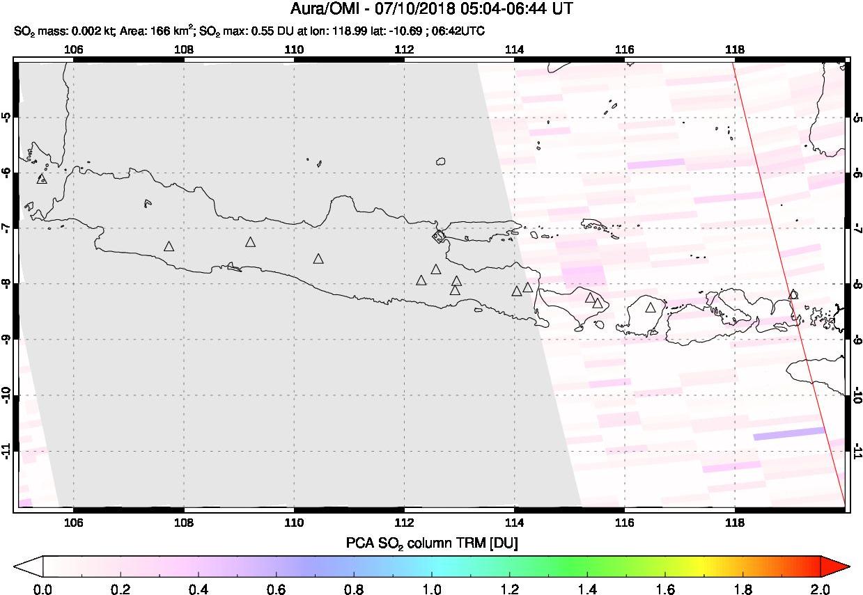 A sulfur dioxide image over Java, Indonesia on Jul 10, 2018.