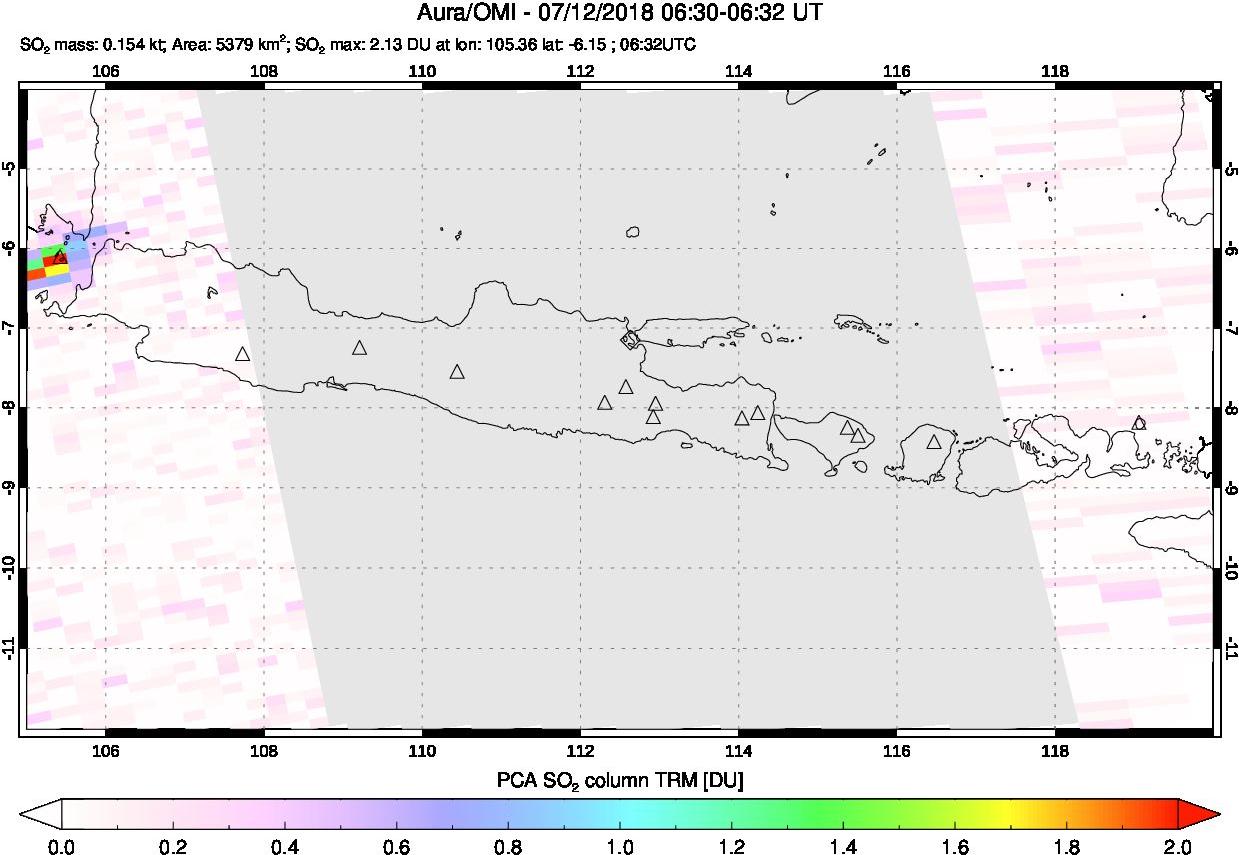 A sulfur dioxide image over Java, Indonesia on Jul 12, 2018.