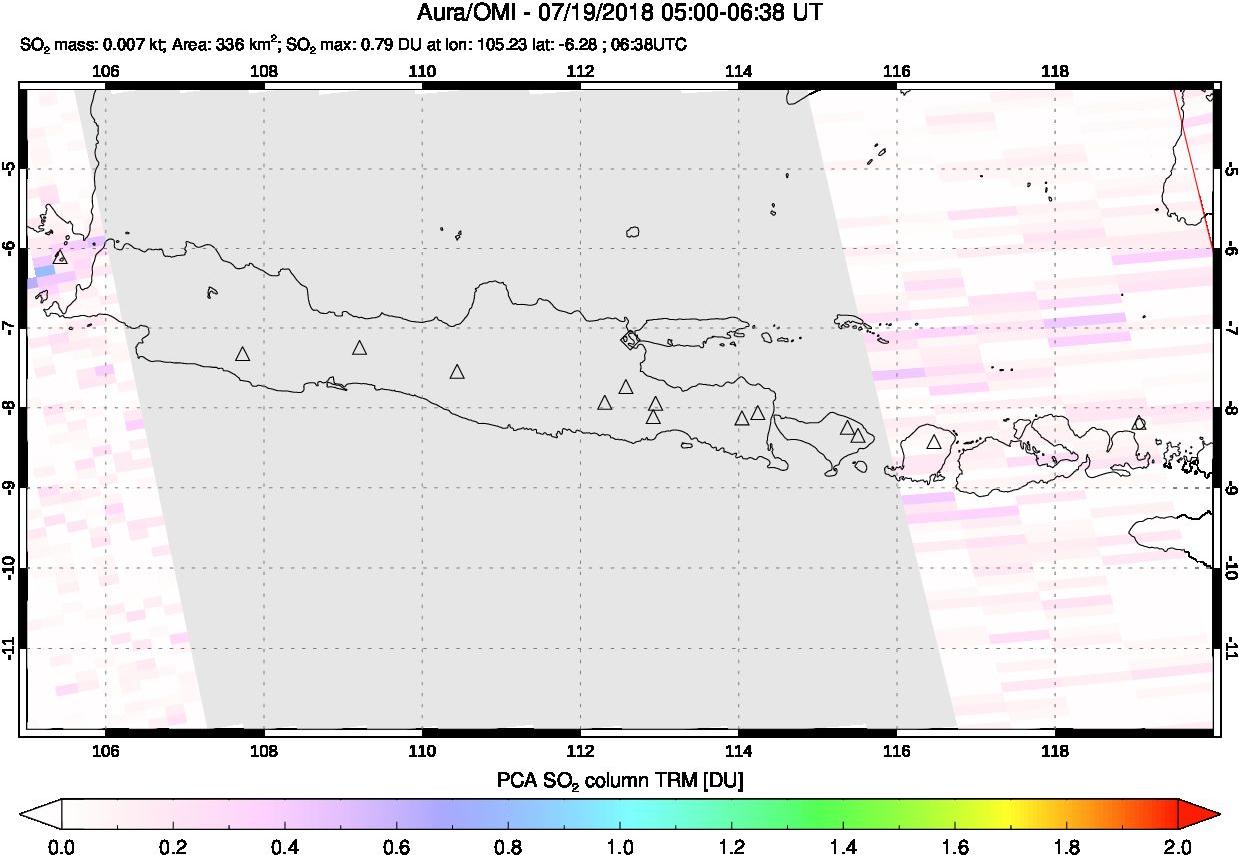 A sulfur dioxide image over Java, Indonesia on Jul 19, 2018.
