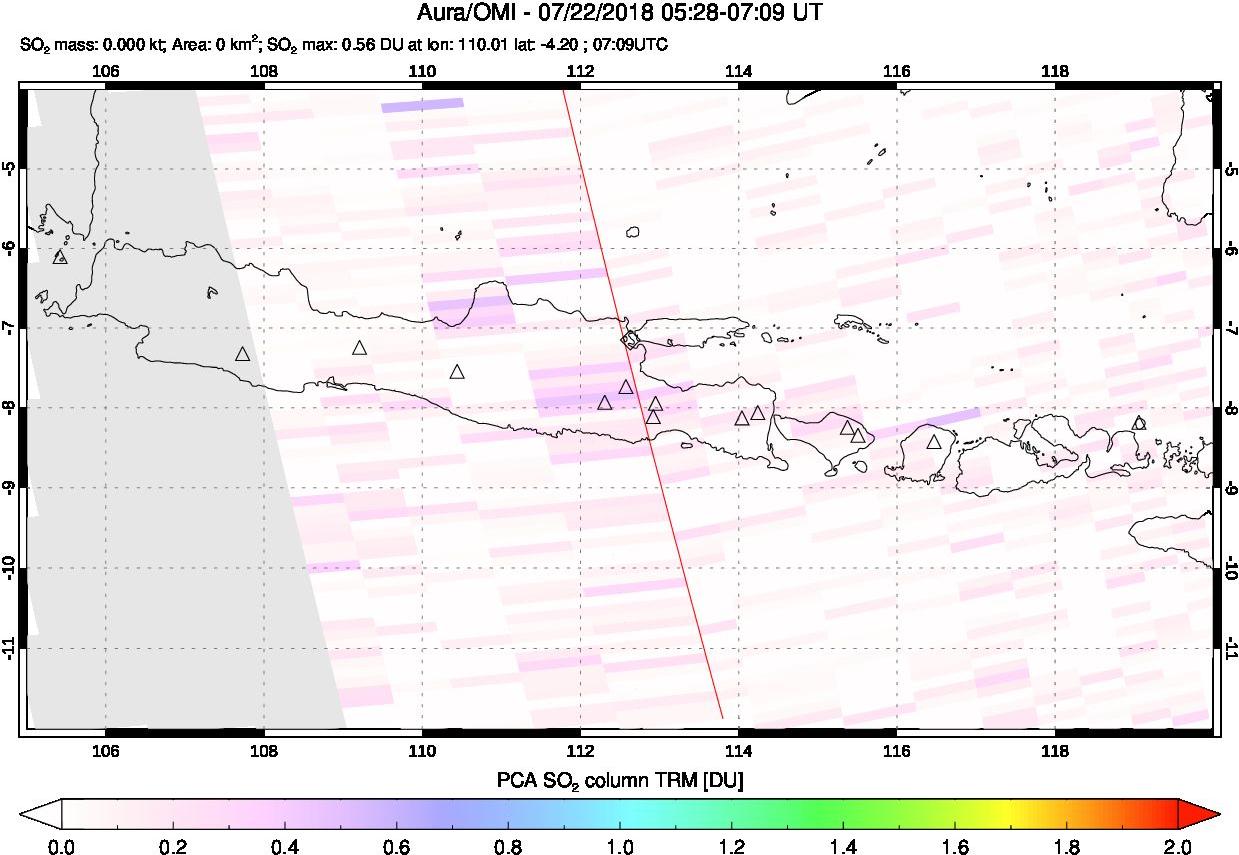 A sulfur dioxide image over Java, Indonesia on Jul 22, 2018.