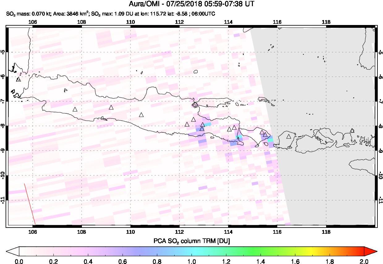 A sulfur dioxide image over Java, Indonesia on Jul 25, 2018.